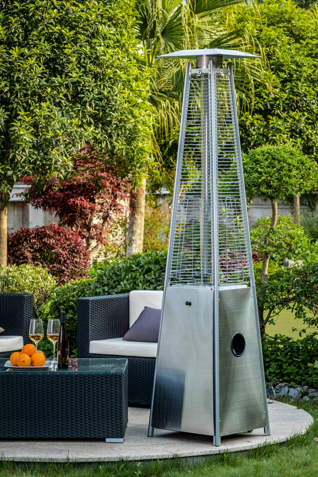 Quartz Galss Tube Patio Heater, Visual Flame Heater 40000Btu Stainless Steel Silver Stainless Steel