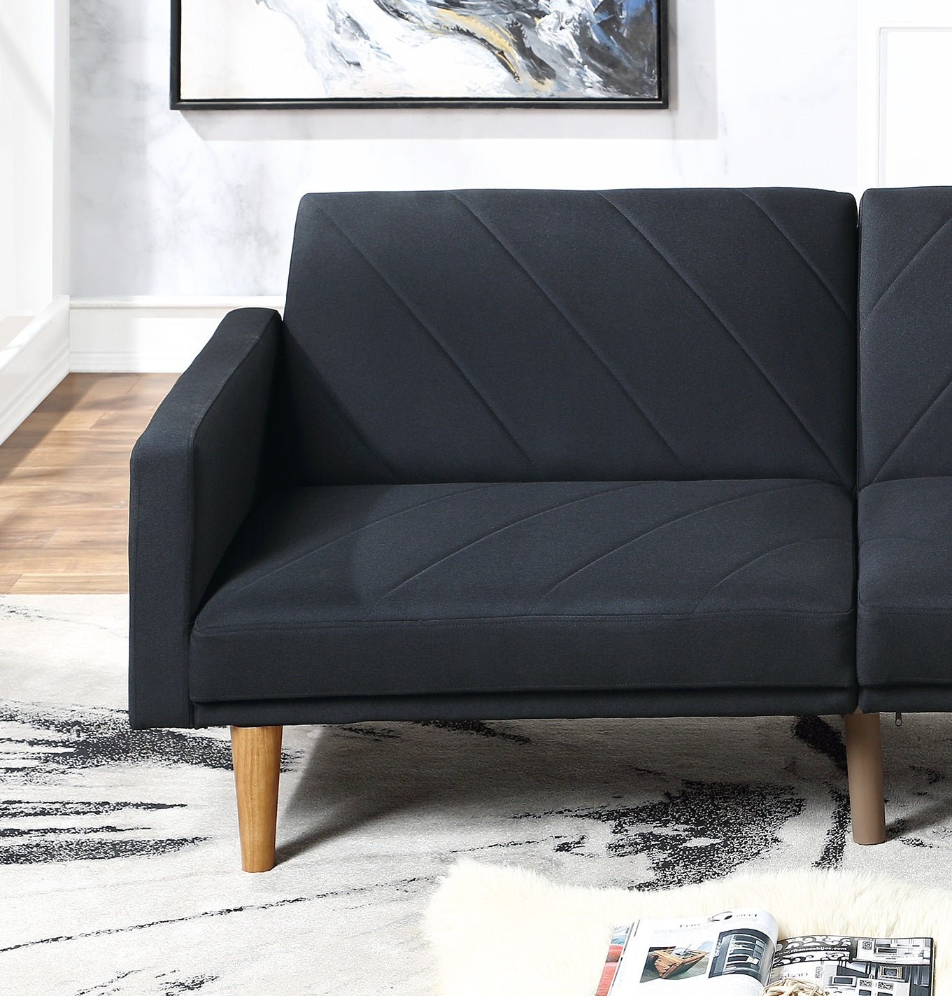 Modern Electric Look 1Pc Convertible Sofa Couch Black Linen Like Fabric Cushion Clean Lines Wooden Legs Living Room Black Wood Primary Living Space Cushion Back Modern,Transitional Square Arms Fabric 2 Seat