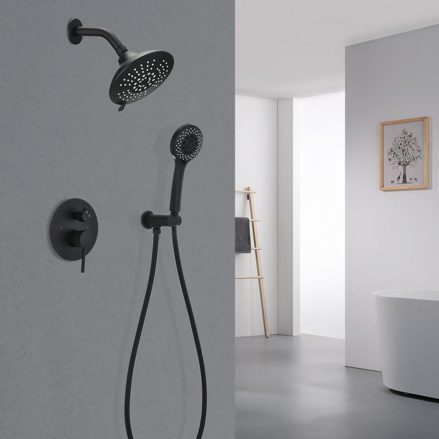 Round Shower System Wall Mounted Shower Faucet Rain Mixer Combo Set, Rain Shower Head Shower Set For Bathroom In Matte Black Matte Black Brass