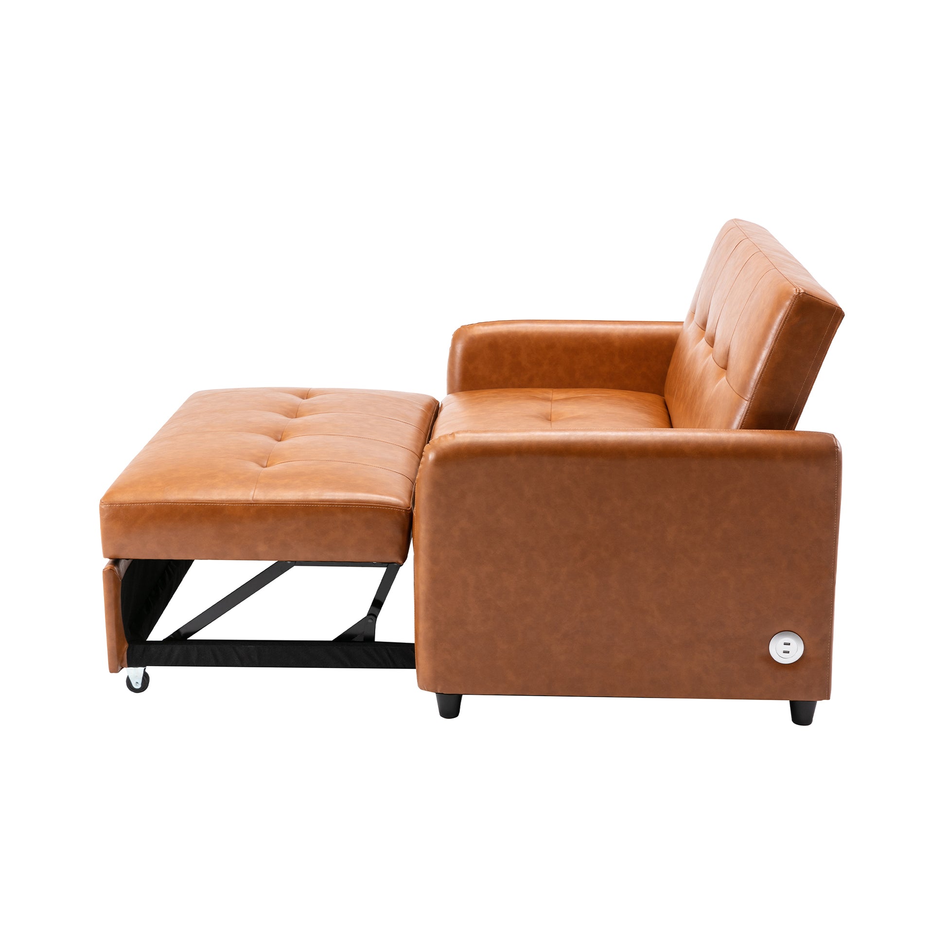 Orisfur. 51" Convertible Sleeper Bed, Adjustable Oversized Armchair With Dual Usb Ports For Small Space Brown Foam Pu