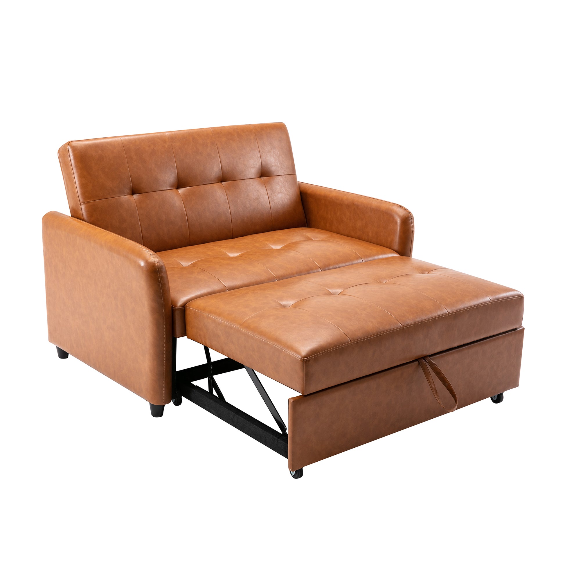 Orisfur. 51" Convertible Sleeper Bed, Adjustable Oversized Armchair With Dual Usb Ports For Small Space Brown Foam Pu