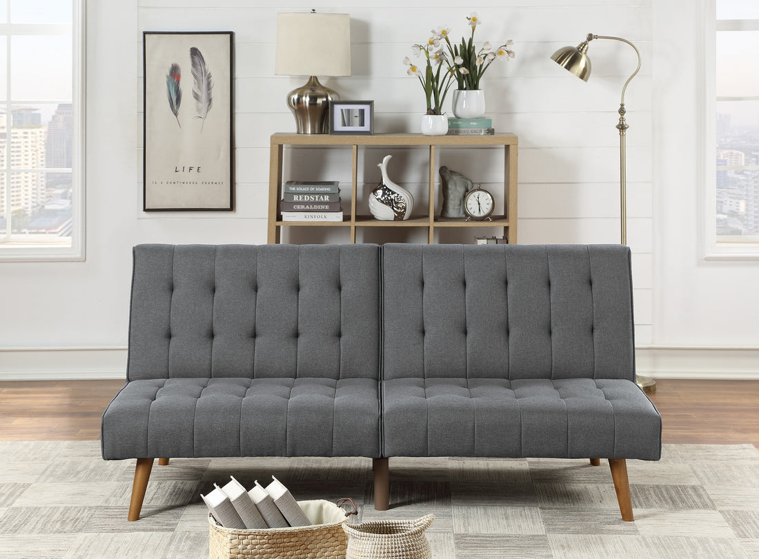 Blue Grey Modern Convertible Sofa 1Pc Set Couch Polyfiber Plush Tufted Cushion Sofa Living Room Furniture Wooden Legs Grey Wood Primary Living Space Tufted Back Modern,Transitional Rubberwood Armless Fabric 2 Seat