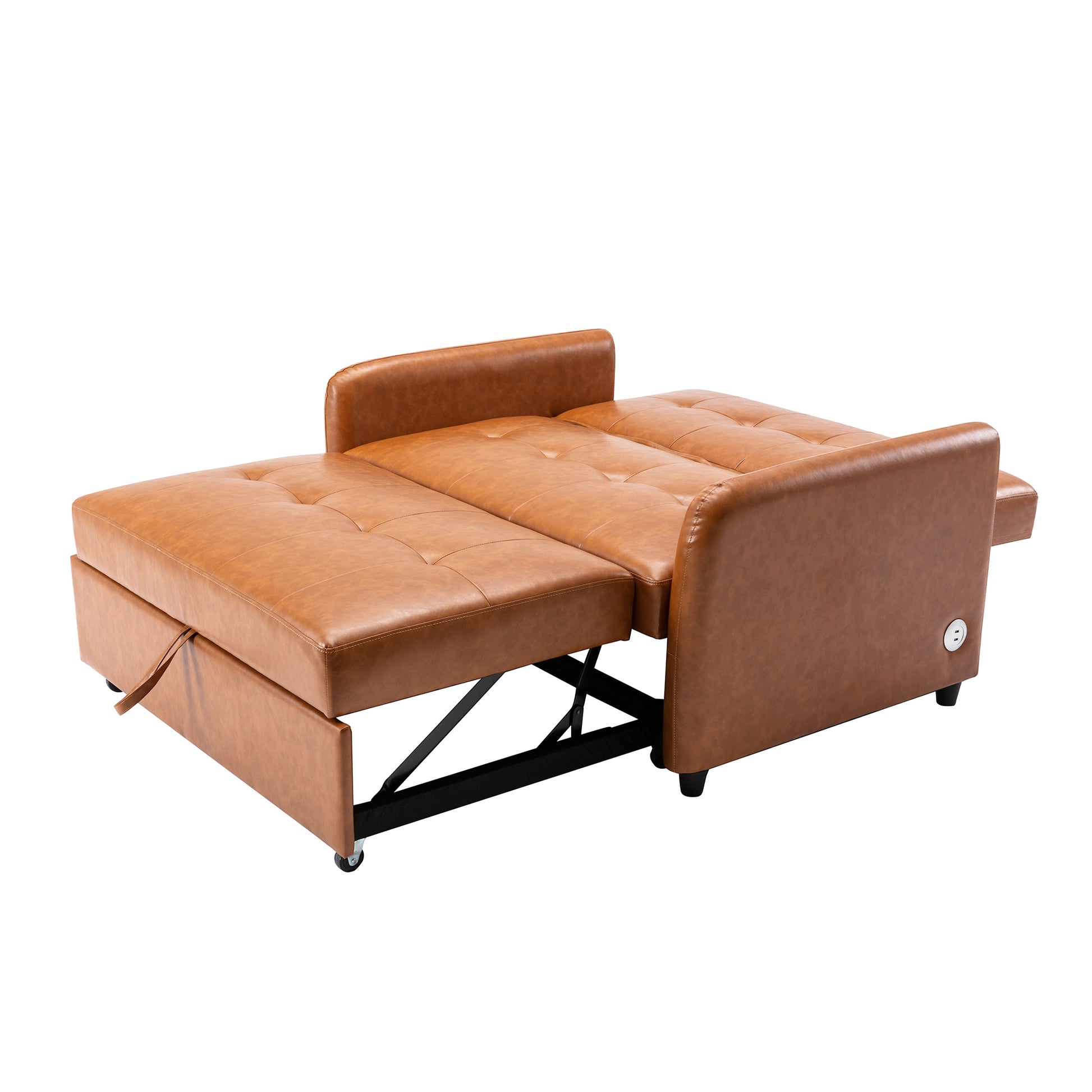 Orisfur. 51" Convertible Sleeper Bed, Adjustable Oversized Armchair With Dual Usb Ports For Small Space Brown Foam Pu