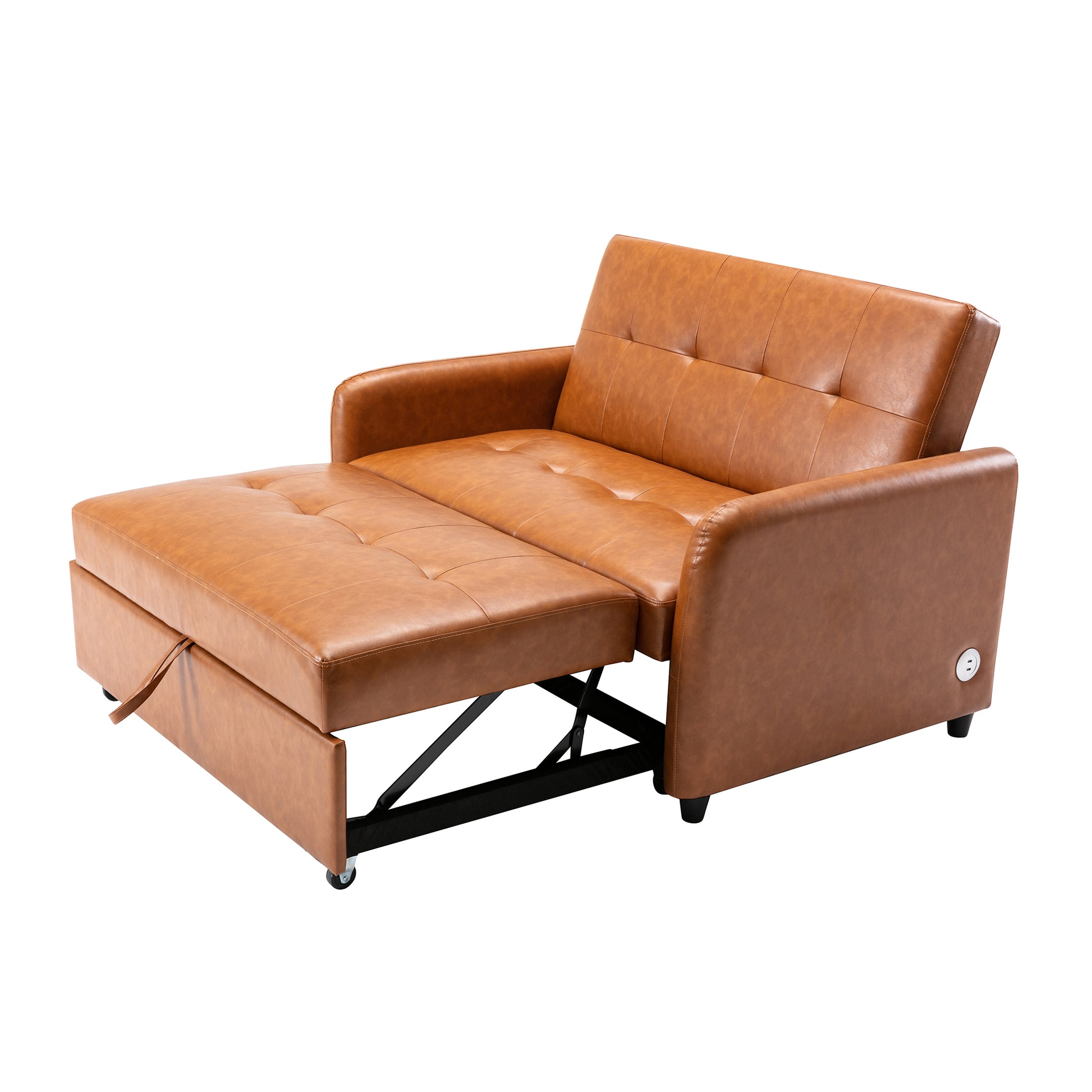 Orisfur. 51" Convertible Sleeper Bed, Adjustable Oversized Armchair With Dual Usb Ports For Small Space Brown Foam Pu