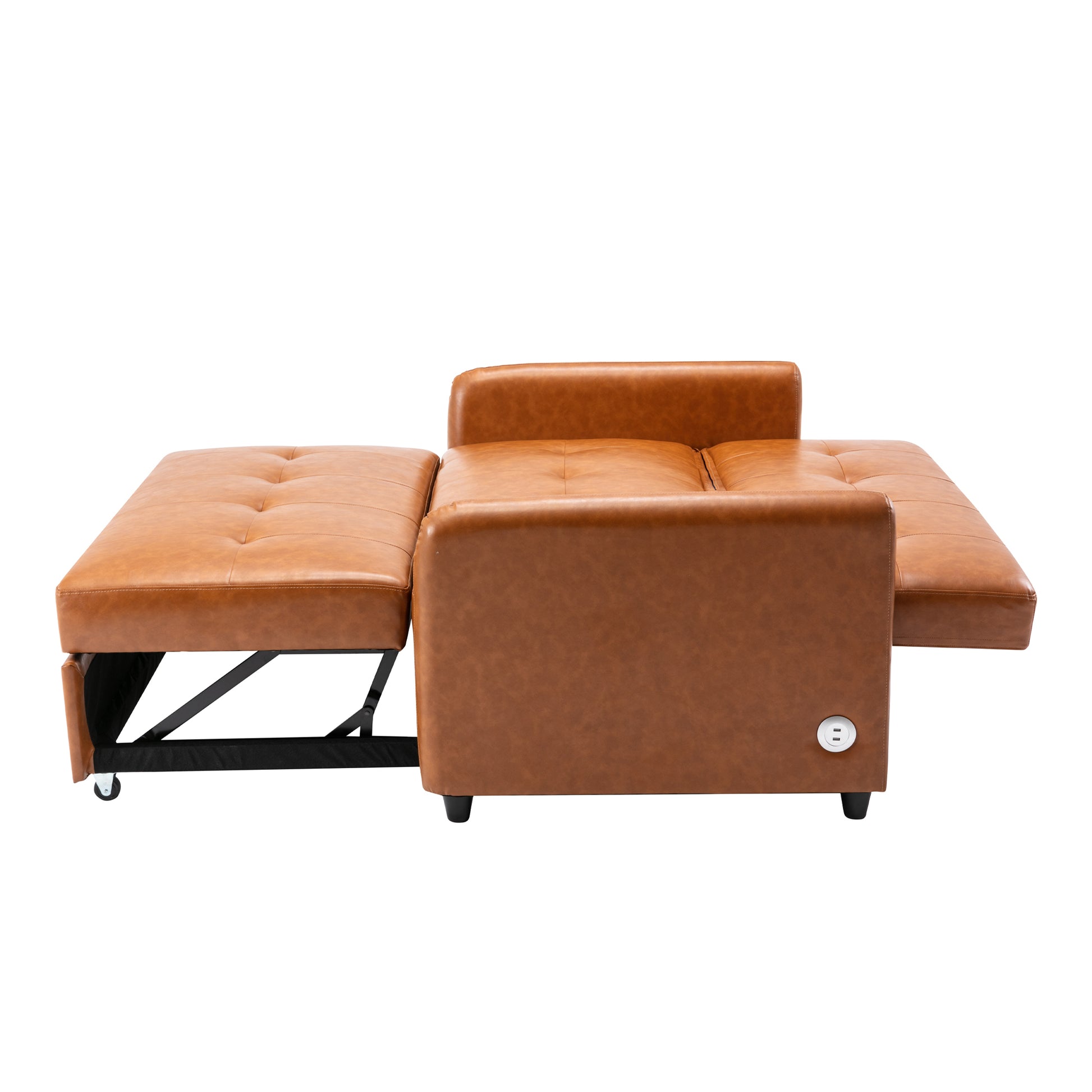 Orisfur. 51" Convertible Sleeper Bed, Adjustable Oversized Armchair With Dual Usb Ports For Small Space Brown Foam Pu