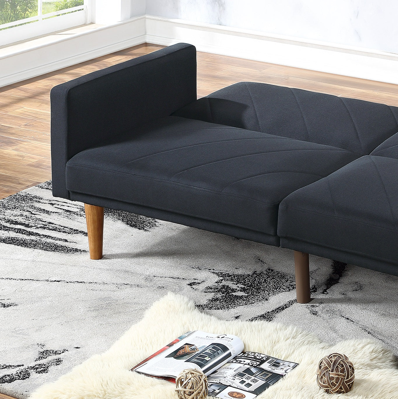 Modern Electric Look 1Pc Convertible Sofa Couch Black Linen Like Fabric Cushion Clean Lines Wooden Legs Living Room Black Wood Primary Living Space Cushion Back Modern,Transitional Square Arms Fabric 2 Seat