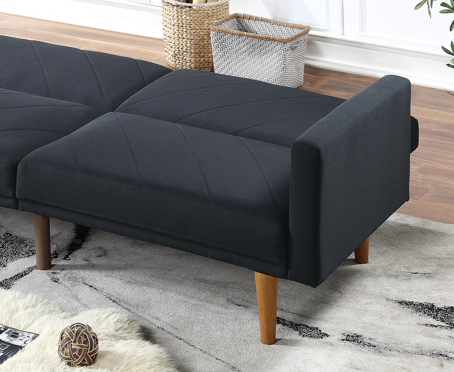 Modern Electric Look 1Pc Convertible Sofa Couch Black Linen Like Fabric Cushion Clean Lines Wooden Legs Living Room Black Wood Primary Living Space Cushion Back Modern,Transitional Square Arms Fabric 2 Seat