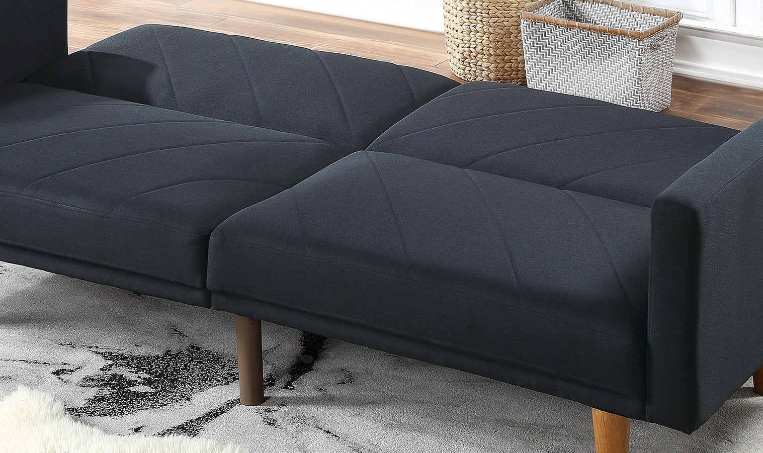 Modern Electric Look 1Pc Convertible Sofa Couch Black Linen Like Fabric Cushion Clean Lines Wooden Legs Living Room Black Wood Primary Living Space Cushion Back Modern,Transitional Square Arms Fabric 2 Seat