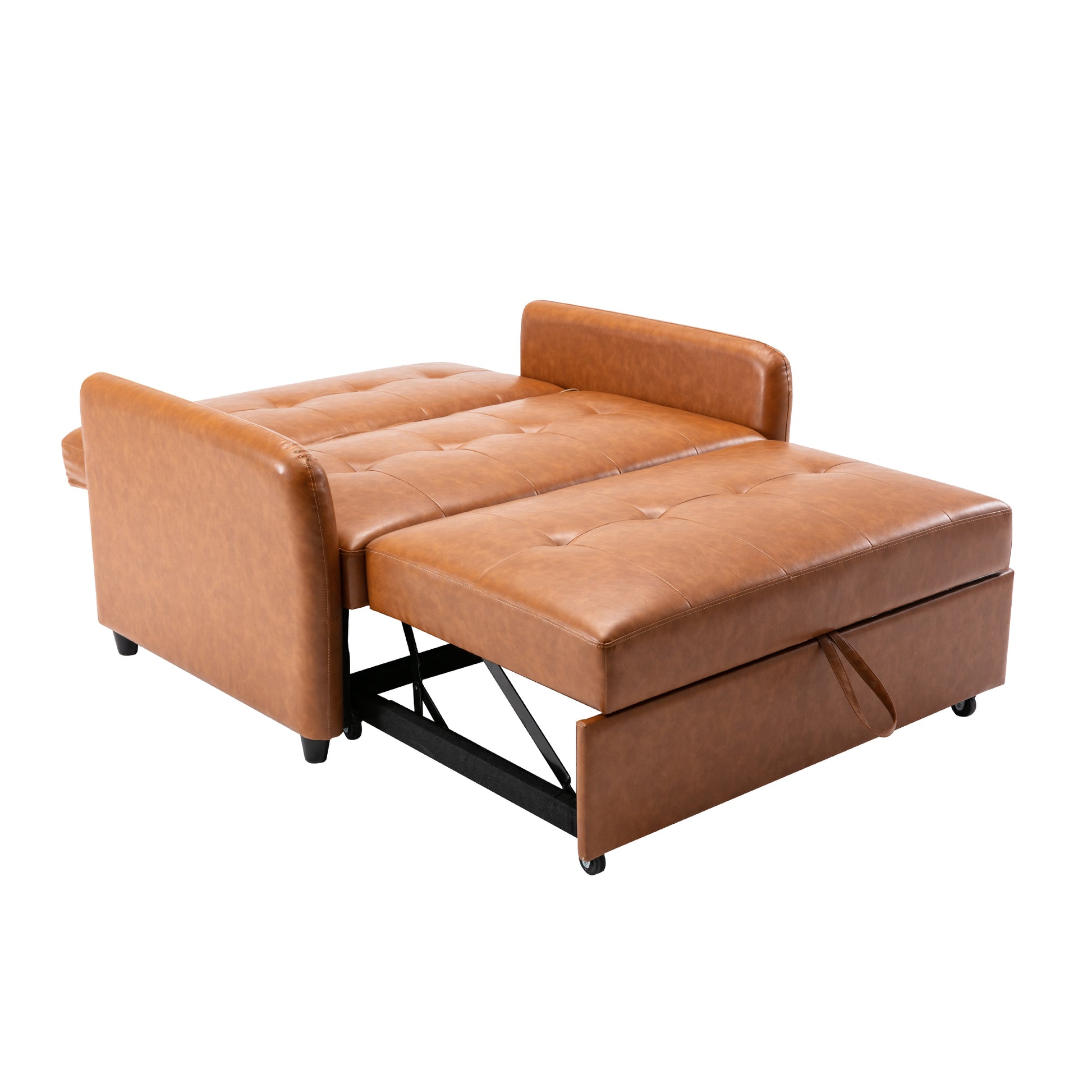 Orisfur. 51" Convertible Sleeper Bed, Adjustable Oversized Armchair With Dual Usb Ports For Small Space Brown Foam Pu