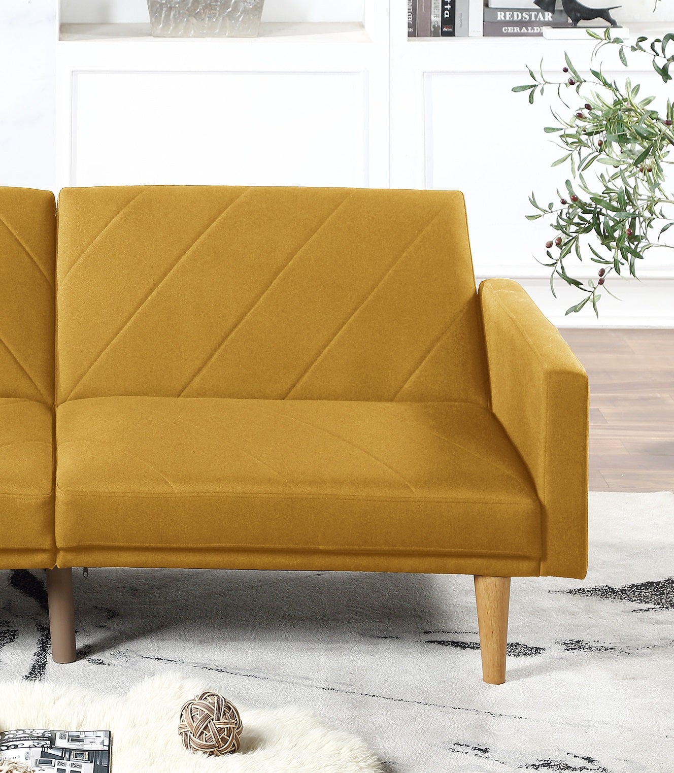 Modern Electric Look 1Pc Convertible Sofa Couch Mustard Color Linen Like Fabric Cushion Wooden Legs Living Room Mustard Primary Living Space Cushion Back Modern,Transitional Rubberwood Square Arms Fabric 2 Seat