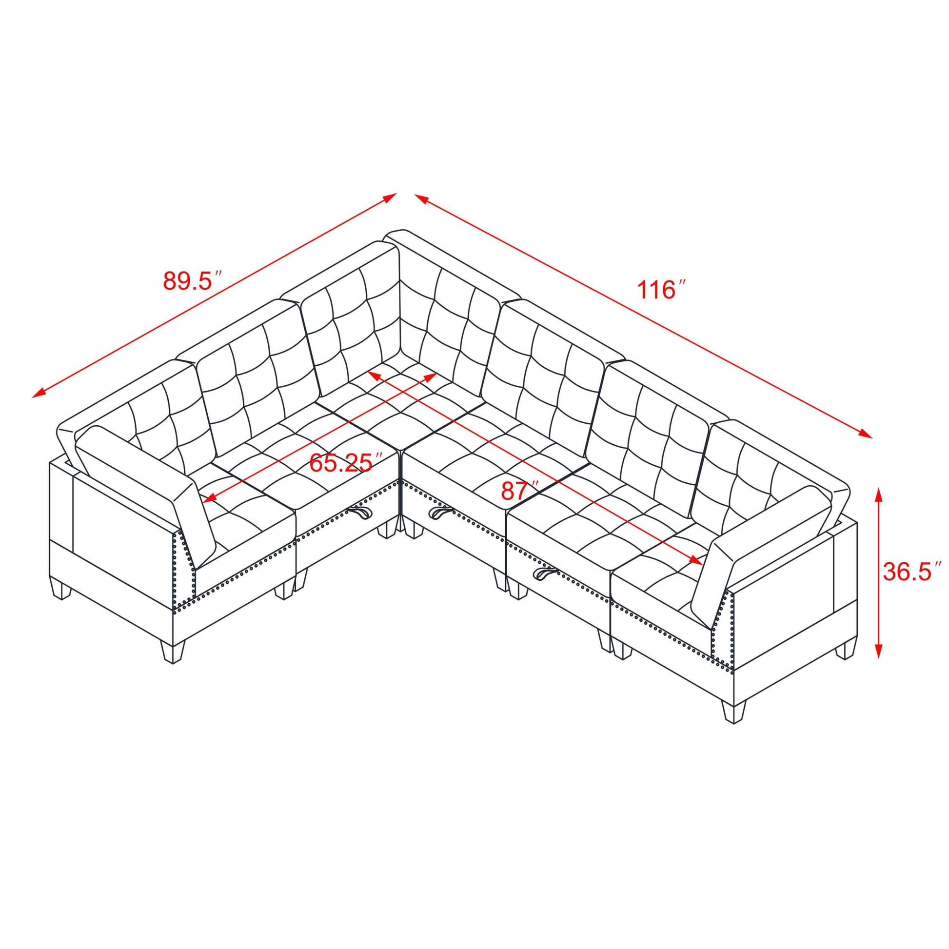 L Shape Modular Sectional Sofa,Diy Combination,Includes Three Single Chair And Three Corner ,Black Velvet. Black Foam Velvet