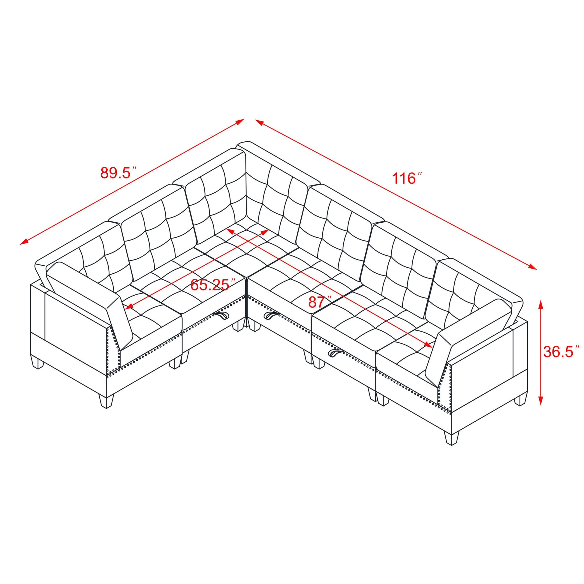 L Shape Modular Sectional Sofa,Diy Combination,Includes Three Single Chair And Three Corner ,Navy Chenille Navy Foam Chenille