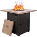 28Inch Outdoor Gas Fire Pit Table48,000 Btu, Square Outdside Propane Patio Firetable, Etl Certification, Bionic Wood Grain Lid, For Backyard, Garden, Party, Deck, Courtyard Brown Steel