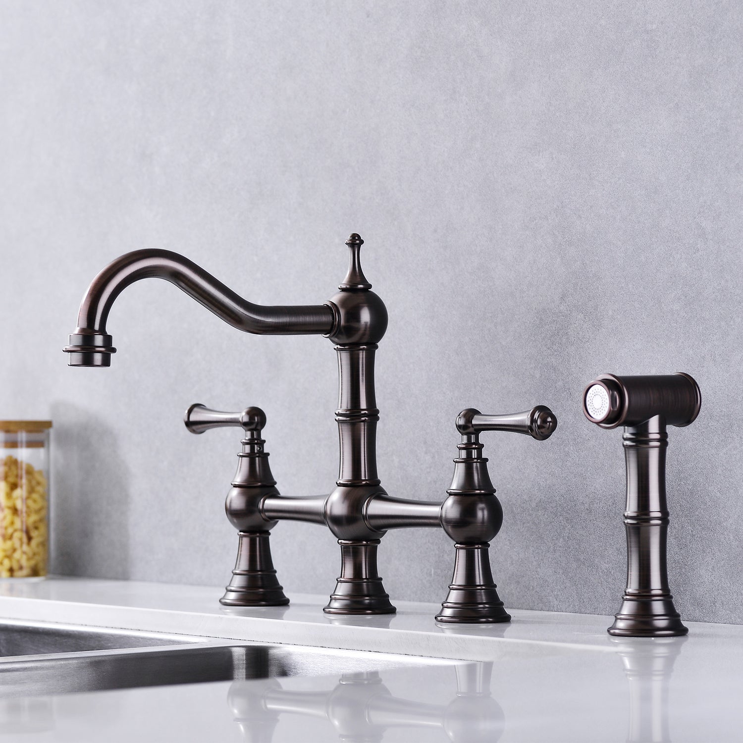 8 Inch Centerset Bridge Kitchen Faucet With Brass