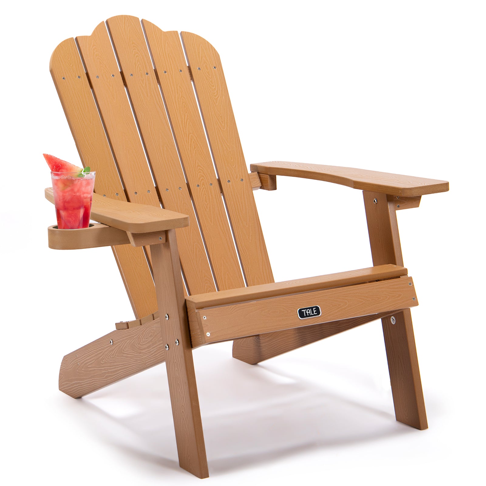 Tale Adirondack Chair Backyard Outdoor Furniture Painted Seating With Cup Holder All Weather And Fade Resistant Plastic Wood For Lawn Patio Deck Garden Porch Lawn Furniture Chairs Brown Ban On Brown Wood Plastic