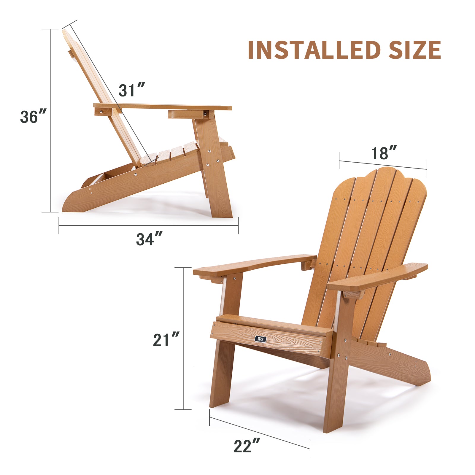 Tale Adirondack Chair Backyard Outdoor Furniture Painted Seating With Cup Holder All Weather And Fade Resistant Plastic Wood For Lawn Patio Deck Garden Porch Lawn Furniture Chairs Brown Ban On Brown Wood Plastic