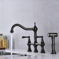 Bridge Dual Handles Kitchen Faucet With Pull Out Side Spray In Matte Black Brass