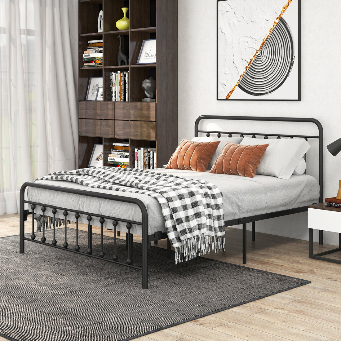 Metal Bed Frame Queen Size Platform No Box Spring Needed With Vintage Headboard And Footboard Premium Steel Slat Support Black Box Spring Not Required Queen Black Metal Bedroom Bed Frame Metal