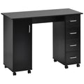 Home Mdf Computer Desk With 4 Drawers And A Storage Cabinet, Home Office Desk Writing Desk With Wheelsoffice Table Nail Art Table Beauty Desk For Bedroom Small Spaces, Black Black Mdf