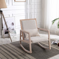 Solid Wood Linen Fabric Antique White Wash Painting Rocking Chair With Removable Lumbar Pillow Beige Foam Linen