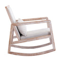 Solid Wood Linen Fabric Antique White Wash Painting Rocking Chair With Removable Lumbar Pillow Beige Foam Linen