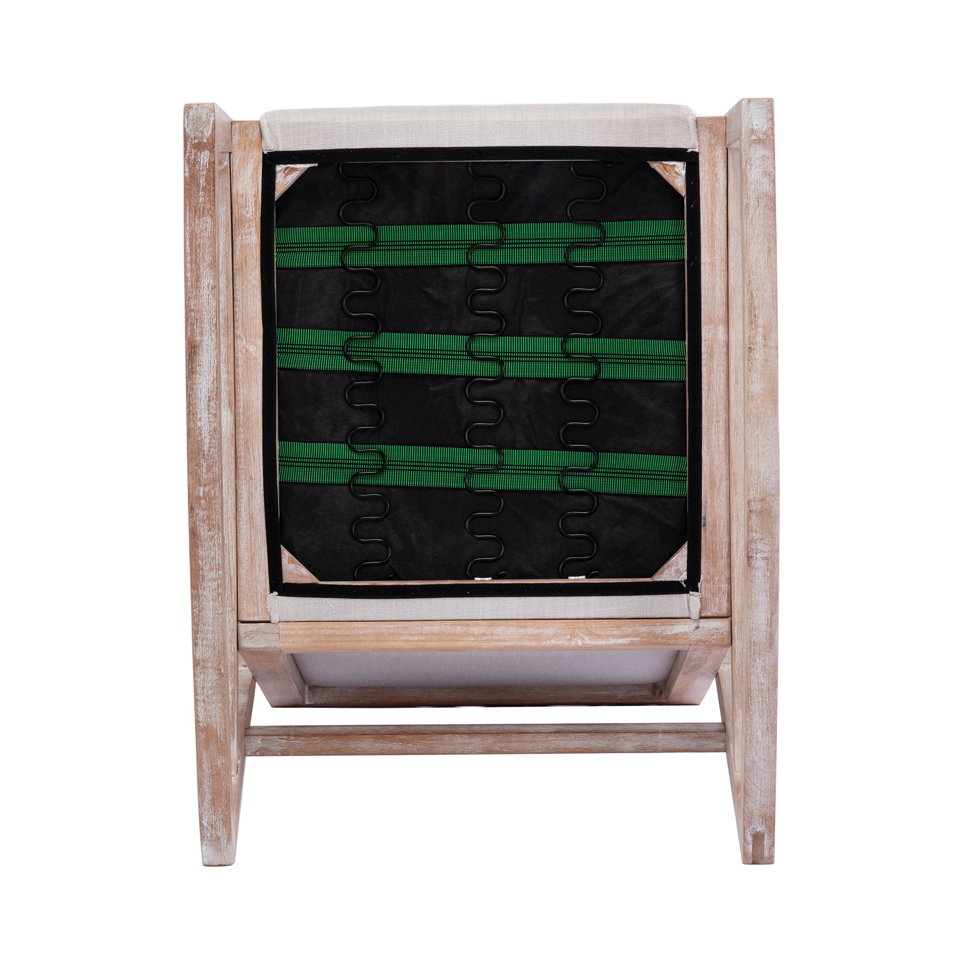 Solid Wood Linen Fabric Antique White Wash Painting Rocking Chair With Removable Lumbar Pillow Beige Foam Linen