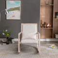 Solid Wood Linen Fabric Antique White Wash Painting Rocking Chair With Removable Lumbar Pillow Beige Foam Linen
