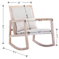 Solid Wood Linen Fabric Antique White Wash Painting Rocking Chair With Removable Lumbar Pillow Beige Foam Linen