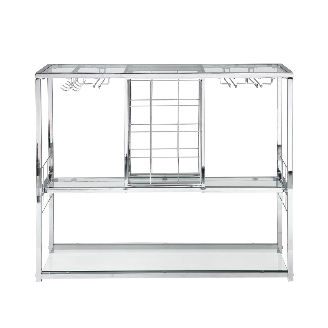 Bar Cart Kitchen Bar&Serving Cart For Home With Glass Holder And Wine Rack, 3 Tier Kitchen Trolley With Tempered Glass Shelves And Chrome Finished Chrome Glass Metal