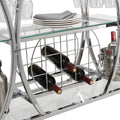 Contemporary Chrome Bar Cart With Wine Rack Silver Modern Glass Metal Frame Wine Storage Chrome Glass Metal