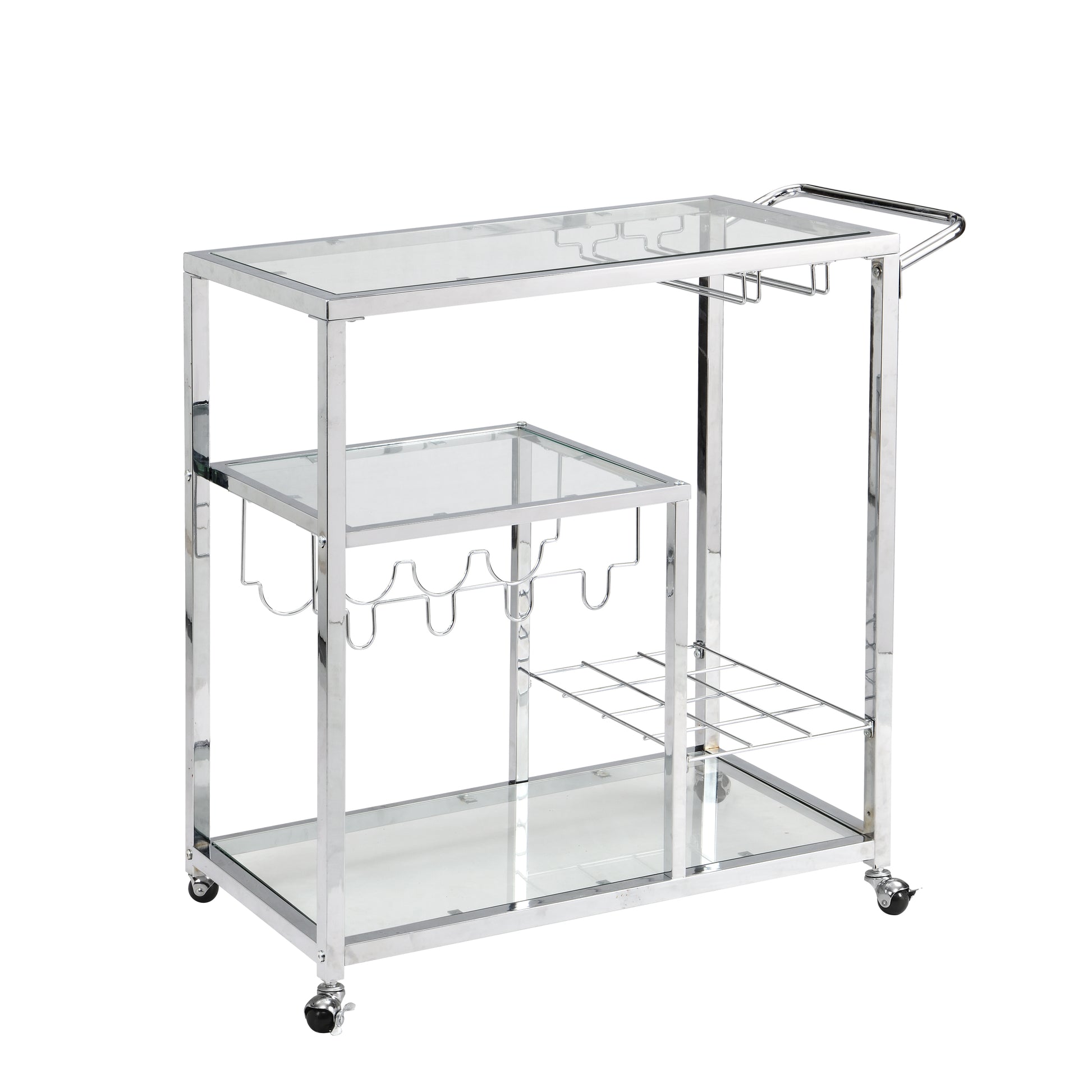 Contemporary Chrome Bar Serving Cart Silver