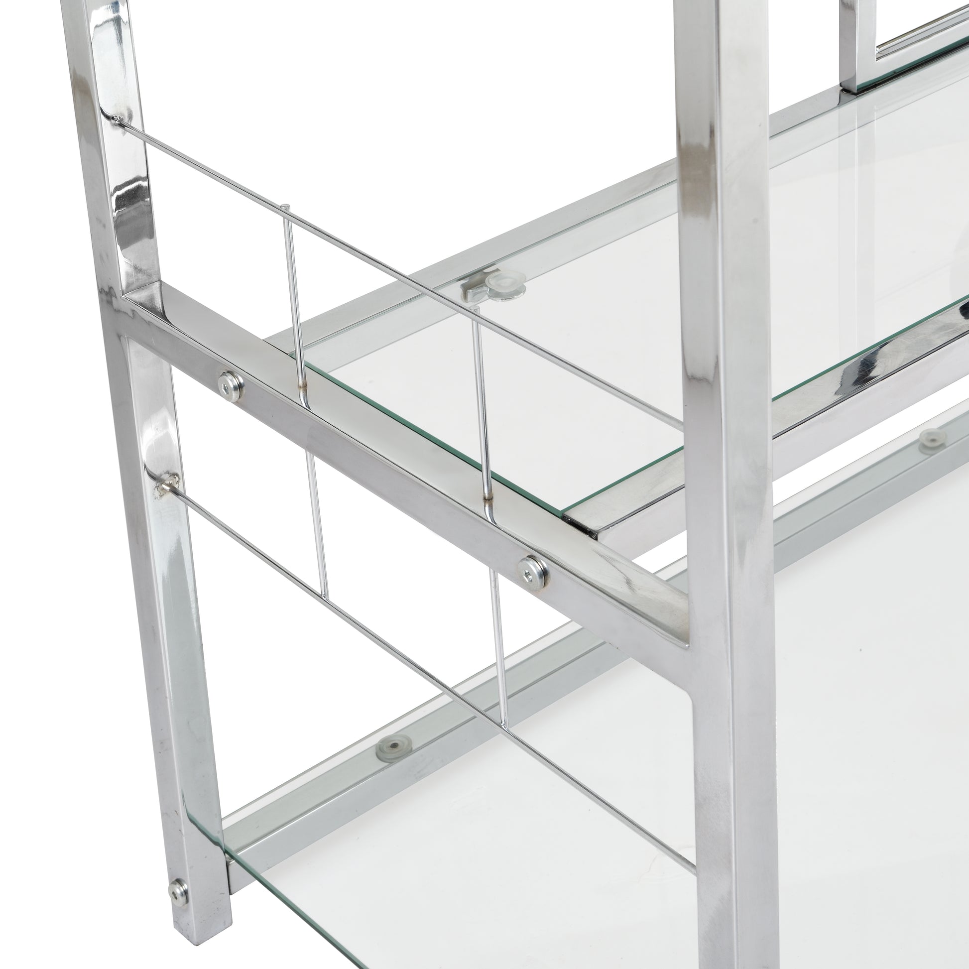 Bar Cart Kitchen Bar&Serving Cart For Home With Glass Holder And Wine Rack, 3 Tier Kitchen Trolley With Tempered Glass Shelves And Chrome Finished Chrome Glass Metal