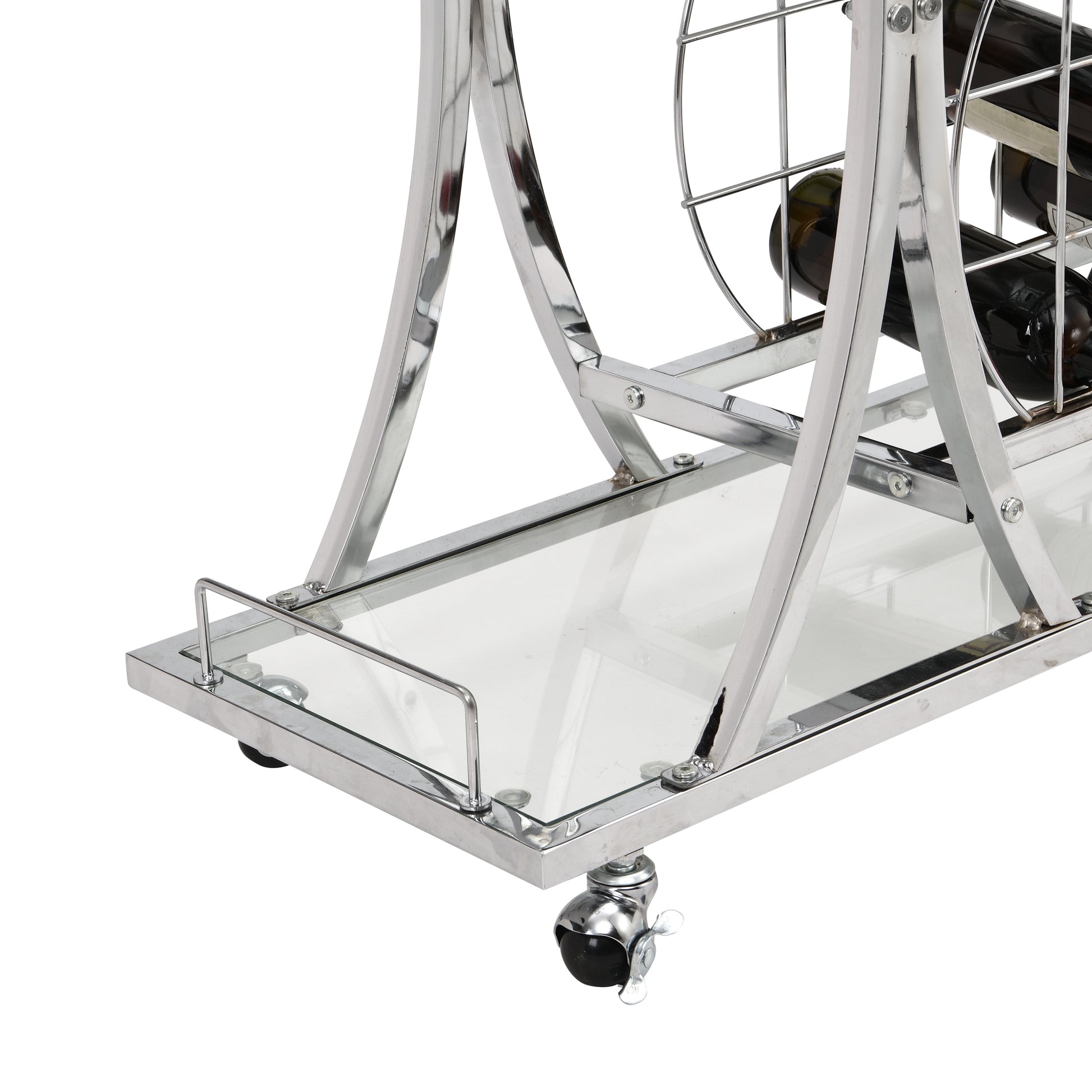 Contemporary Chrome Bar Cart with Wine Rack