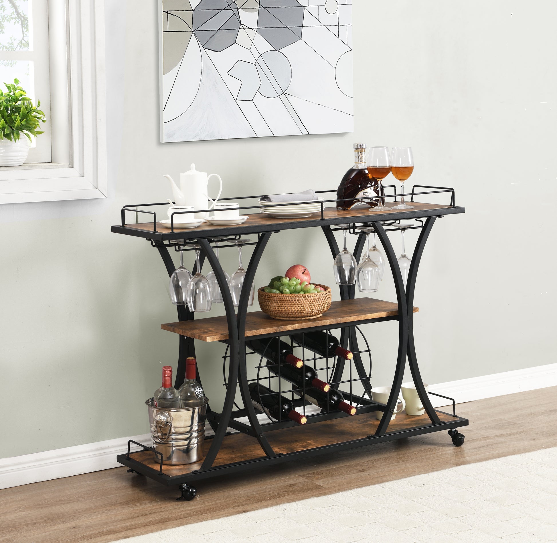 Industrial Bar Cart Kitchen Bar&Serving Cart For