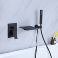 Waterfall Tub Handheld Shower Wall Mount Tub Filler With Handheld, Matte Black Bathtub Shower Faucet With Hand Shower Matte Black Brass