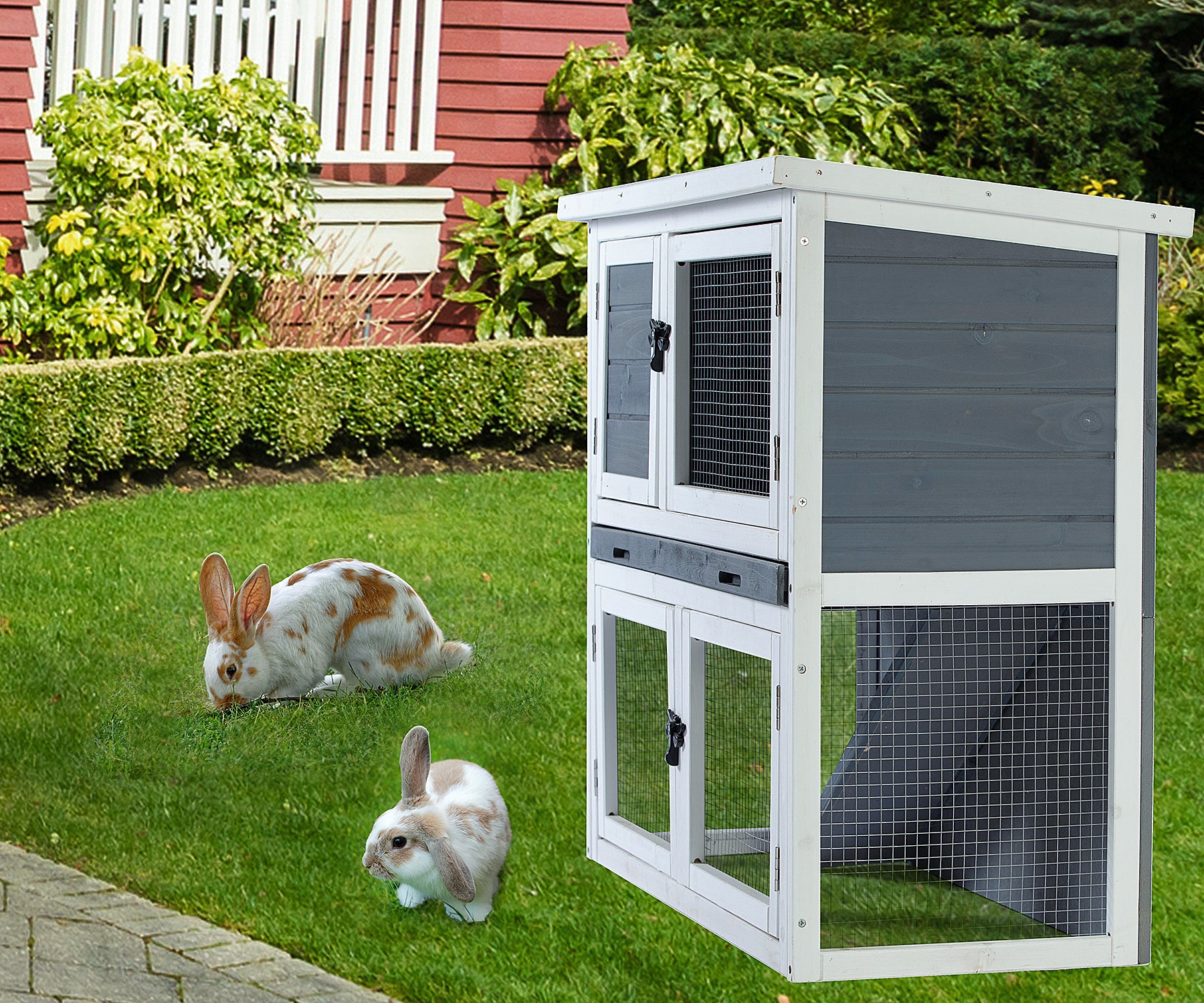 Soled Rabbit Two Layer Solid Wooden With Easy Clear Tray For Bunny Rabbitswooden Pe