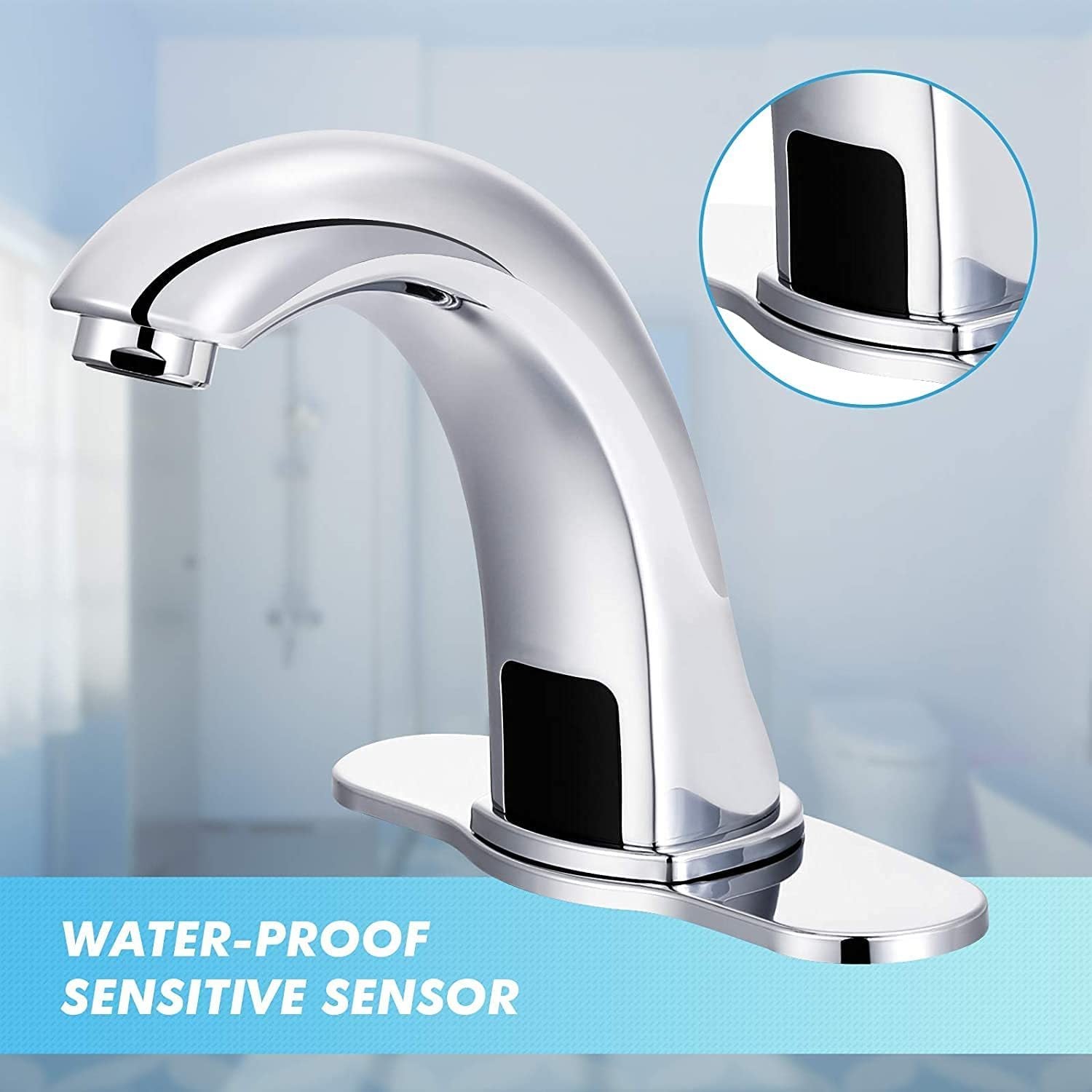 Automatic Sensor Touchless Bathroom Sink Faucet With Deck Plate, Chrome Vanity Faucets, Hands Free Bathroom Water Tap With Cold And Hot Water Mixer Chrome Zinc