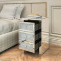 Mirrored Nightstand, Silver Bedside Tables, Mirrored End Table Side Table For Bedroom Living Room Silver Glass