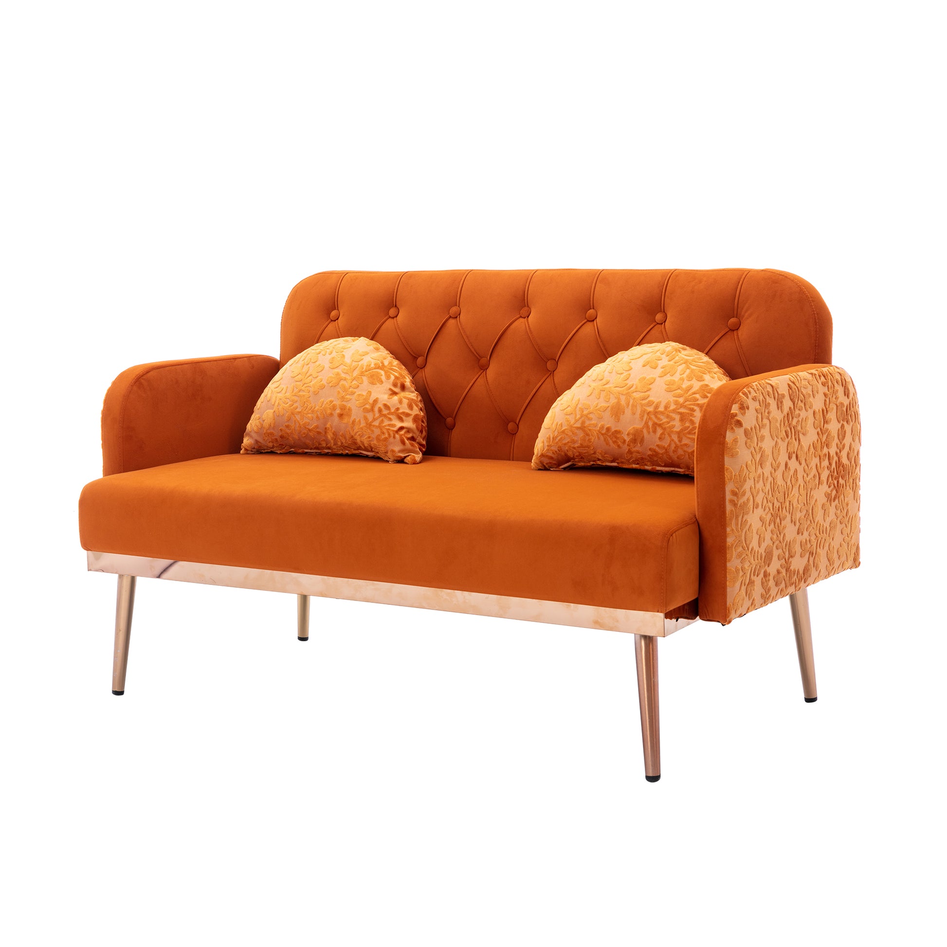 Coolmore Modern Velvet Loveseat Sofacomfy Upholstered 2 Seater Sofa With Gold Metal Legs, Small Loveseat Accent Couch For Living Bedroom Leisure Areas Orange Velvet Orange Foam Velvet 2 Seat