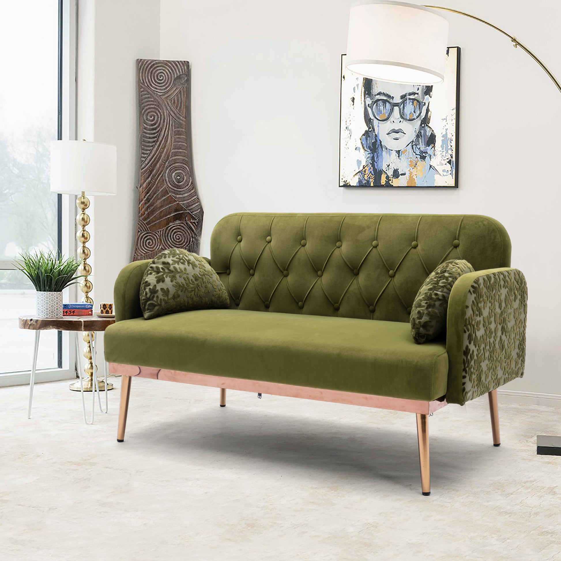 Coolmore Modern Velvet Loveseat Sofacomfy Upholstered 2 Seater Sofa With Gold Metal Legs, Small Loveseat Accent Couch For Living Bedroom Leisure Areas Green Velvet Green Foam Velvet 2 Seat