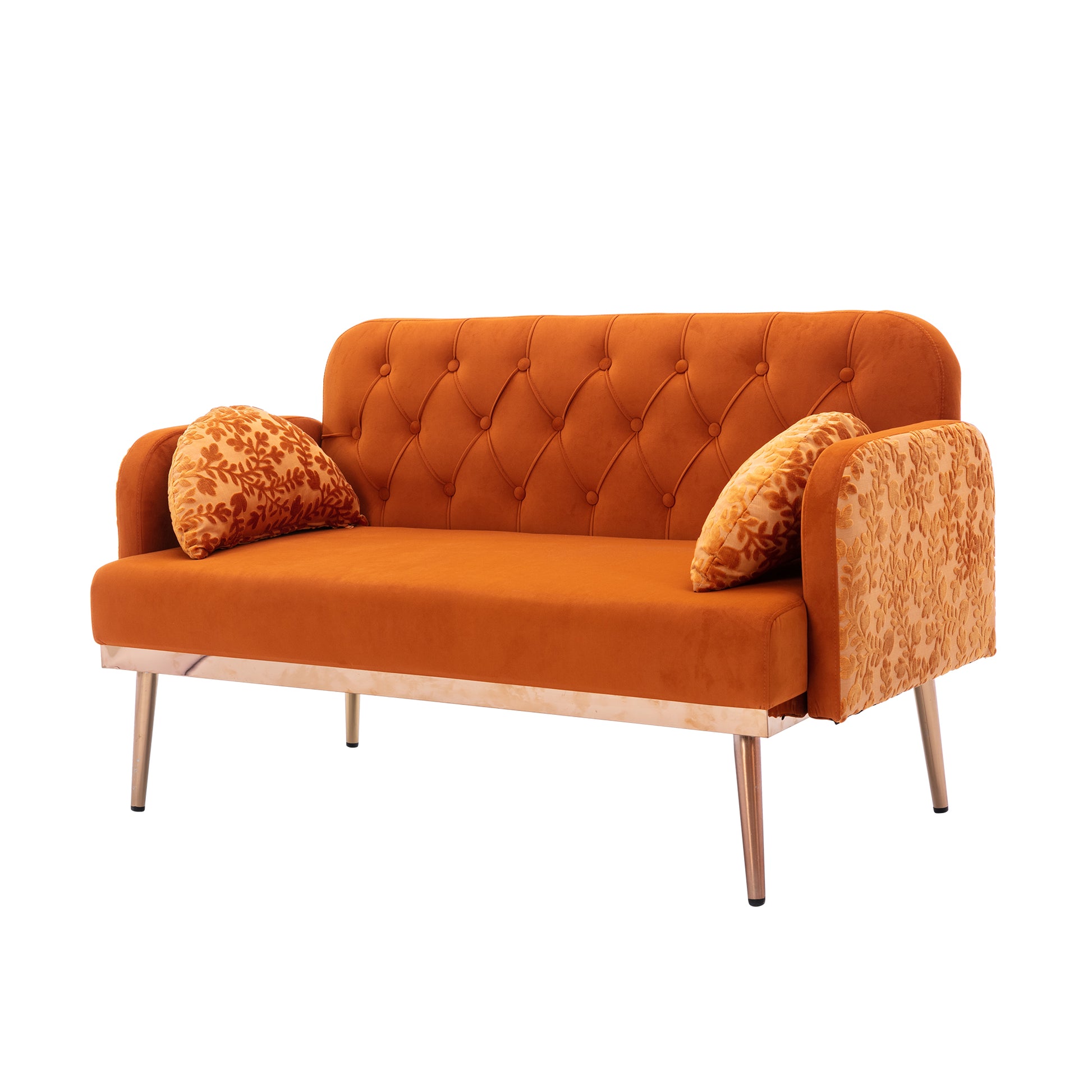 Coolmore Modern Velvet Loveseat Sofacomfy Upholstered 2 Seater Sofa With Gold Metal Legs, Small Loveseat Accent Couch For Living Bedroom Leisure Areas Orange Velvet Orange Foam Velvet 2 Seat