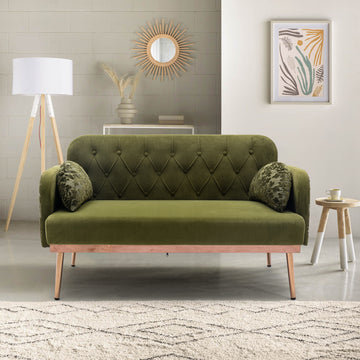 Coolmore Modern Velvet Loveseat Sofacomfy Upholstered 2 Seater Sofa With Gold Metal Legs, Small Loveseat Accent Couch For Living Bedroom Leisure Areas Green Velvet Green Foam Velvet 2 Seat