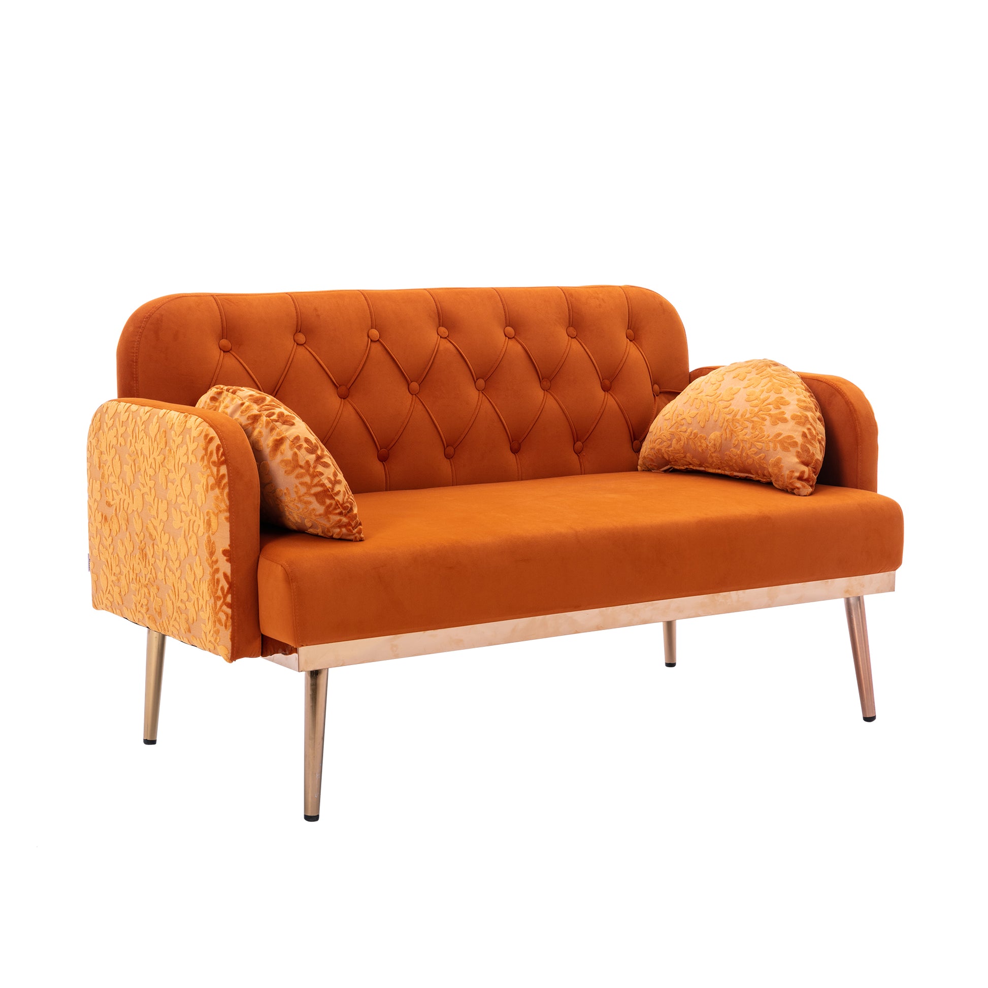 Coolmore Modern Velvet Loveseat Sofacomfy Upholstered 2 Seater Sofa With Gold Metal Legs, Small Loveseat Accent Couch For Living Bedroom Leisure Areas Orange Velvet Orange Foam Velvet 2 Seat