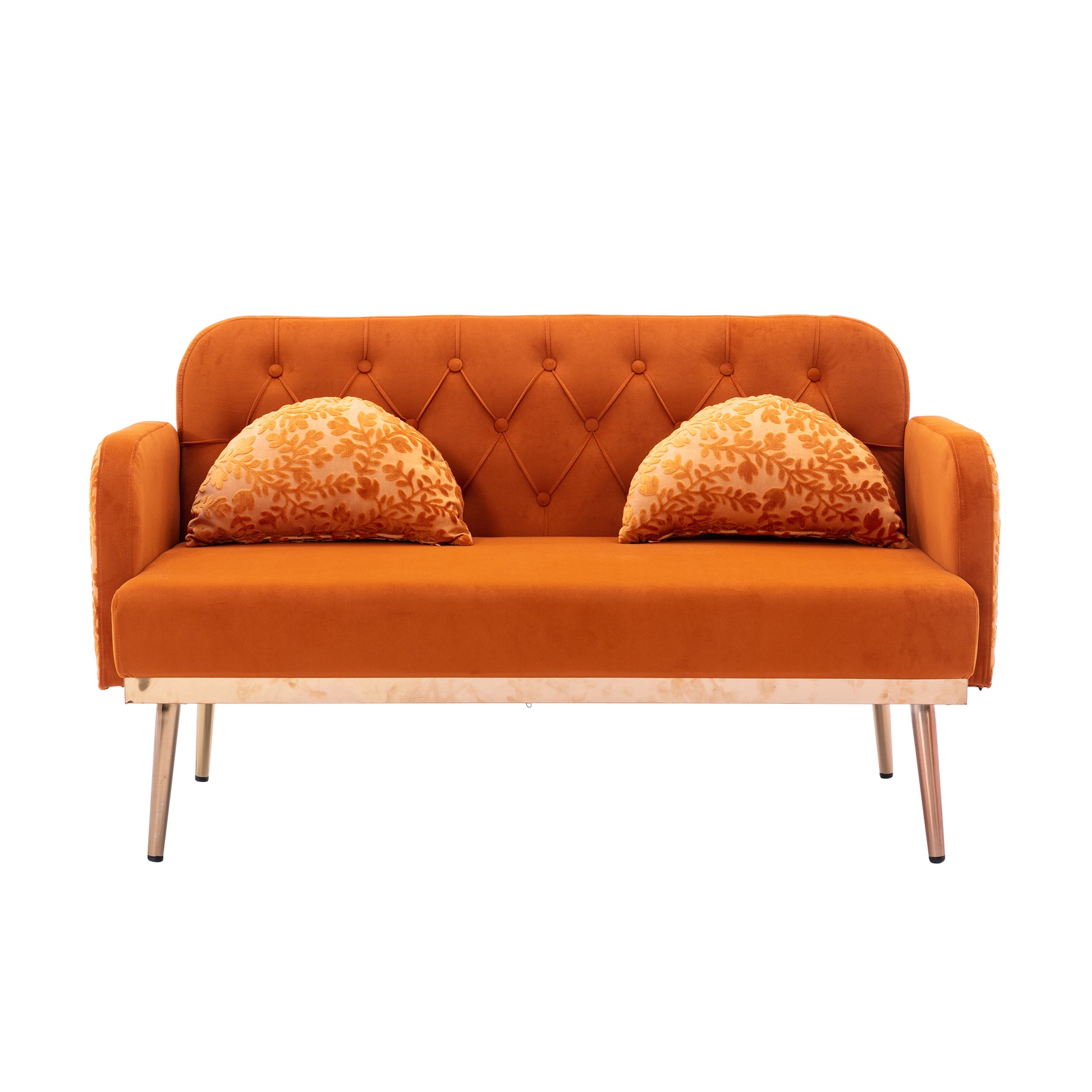 Coolmore Modern Velvet Loveseat Sofacomfy Upholstered 2 Seater Sofa With Gold Metal Legs, Small Loveseat Accent Couch For Living Bedroom Leisure Areas Orange Velvet Orange Foam Velvet 2 Seat