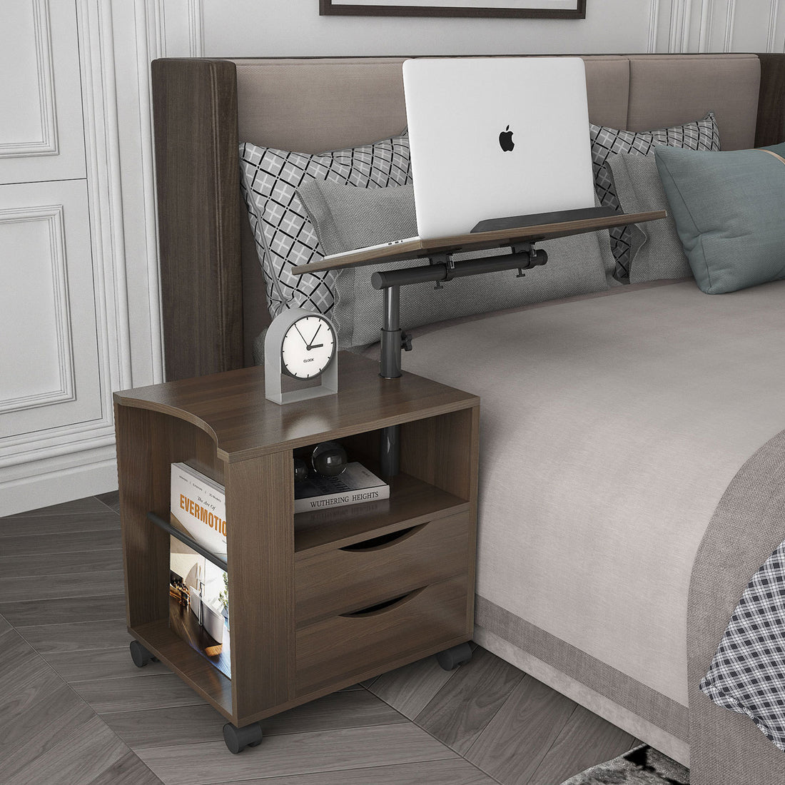 Height Adjustable Overbed End Table Wooden