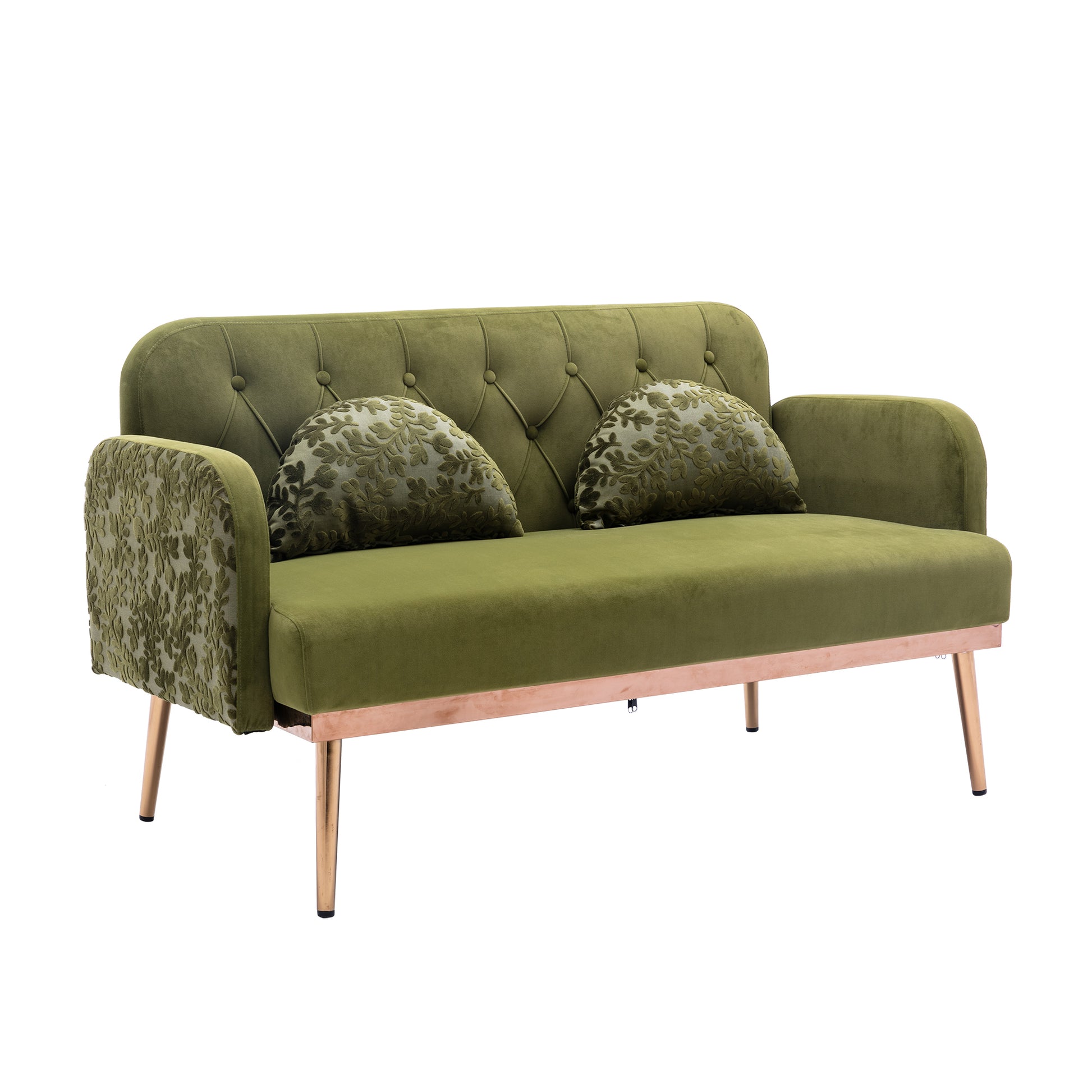 Coolmore Modern Velvet Loveseat Sofacomfy Upholstered 2 Seater Sofa With Gold Metal Legs, Small Loveseat Accent Couch For Living Bedroom Leisure Areas Green Velvet Green Foam Velvet 2 Seat