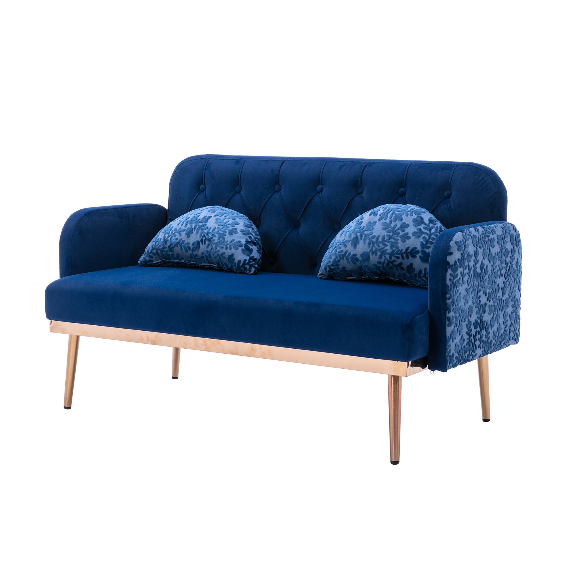 Coolmore Modern Velvet Loveseat Sofacomfy Upholstered 2 Seater Sofa With Gold Metal Legs, Small Loveseat Accent Couch For Living Bedroom Leisure Areas Navy Velvet Navy Foam Velvet 2 Seat