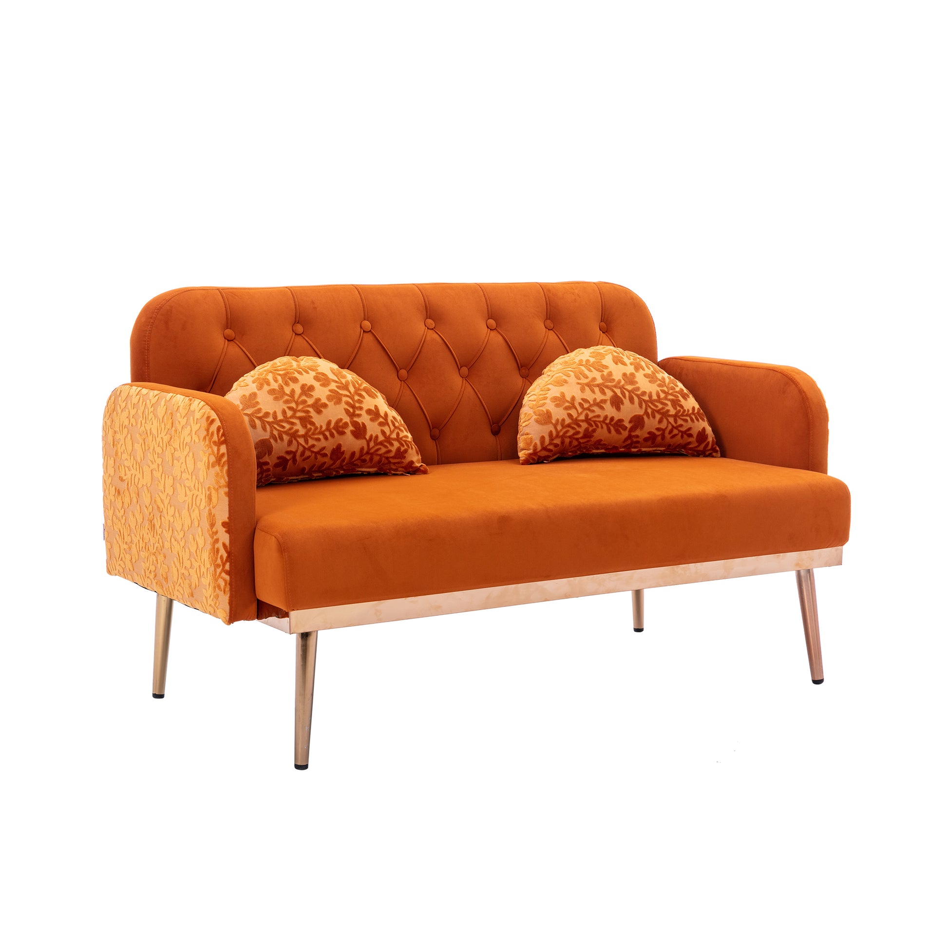 Coolmore Modern Velvet Loveseat Sofacomfy Upholstered 2 Seater Sofa With Gold Metal Legs, Small Loveseat Accent Couch For Living Bedroom Leisure Areas Orange Velvet Orange Foam Velvet 2 Seat