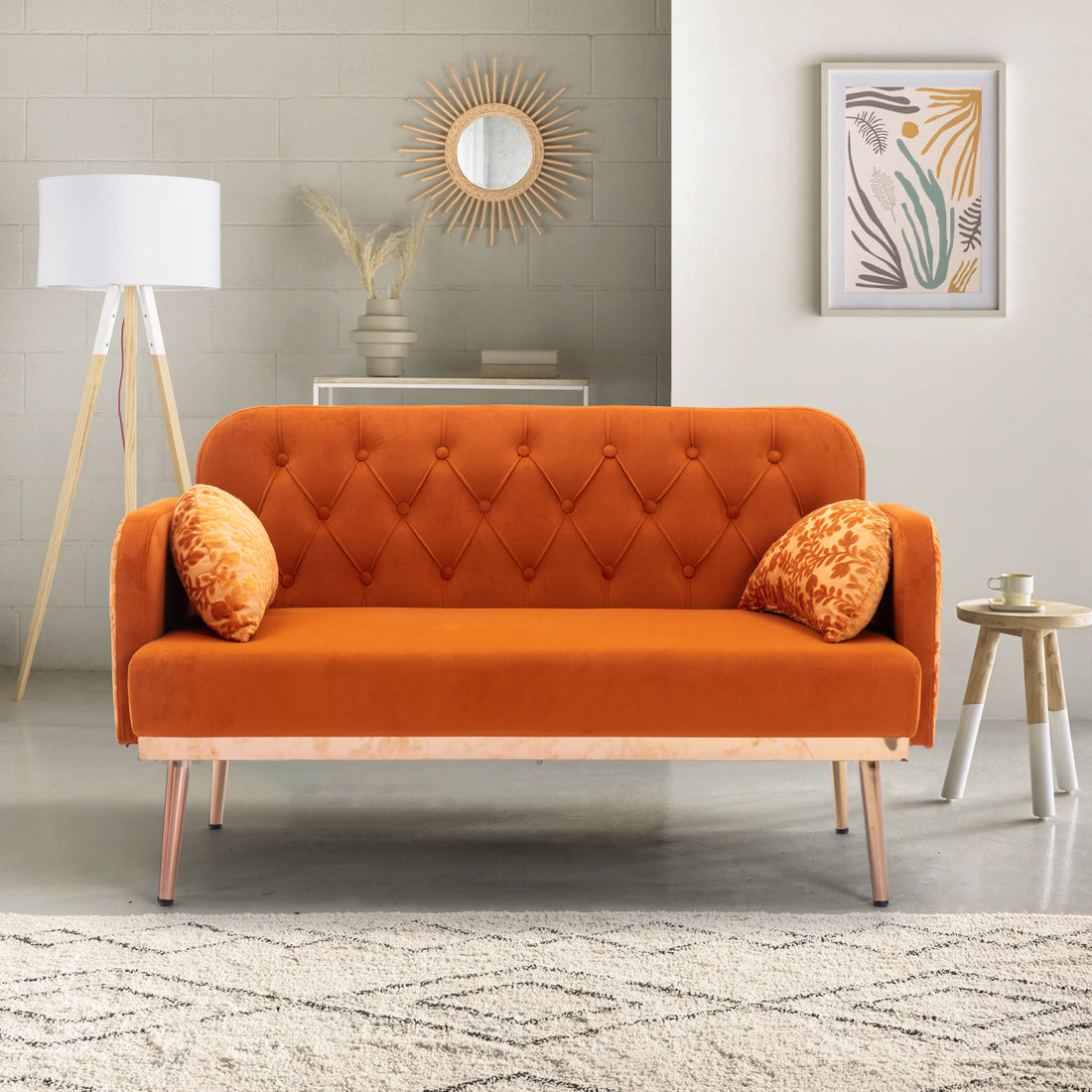 Coolmore Modern Velvet Loveseat Sofacomfy Upholstered 2 Seater Sofa With Gold Metal Legs, Small Loveseat Accent Couch For Living Bedroom Leisure Areas Orange Velvet Orange Foam Velvet 2 Seat