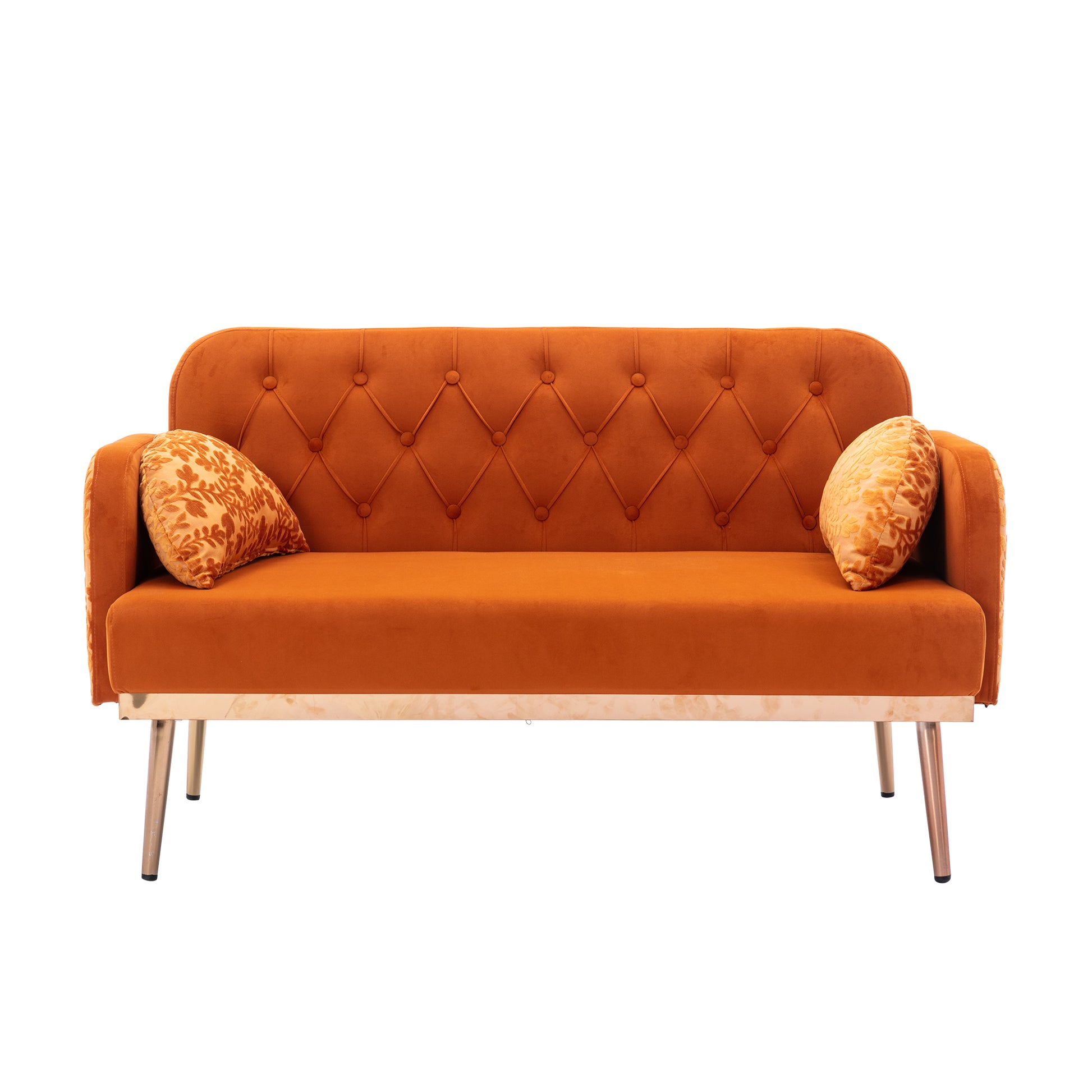 Coolmore Modern Velvet Loveseat Sofacomfy Upholstered 2 Seater Sofa With Gold Metal Legs, Small Loveseat Accent Couch For Living Bedroom Leisure Areas Orange Velvet Orange Foam Velvet 2 Seat